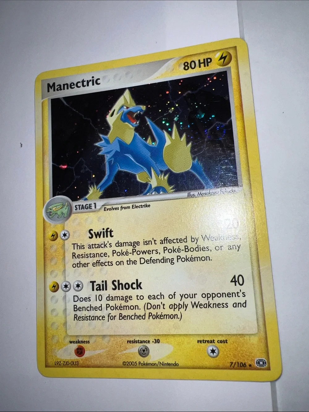 Pokemon Manectric Trading Card - Yellow Frame Holographic Artwork